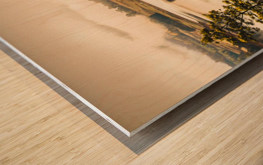 Pastel lake panorama Wood print