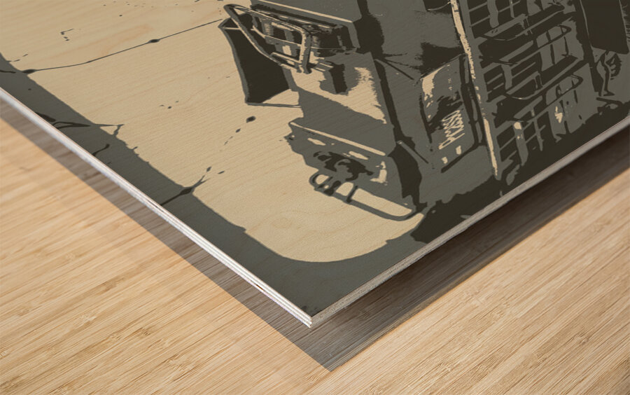 Urban trams and old maps Wood print