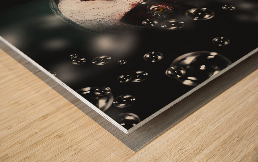 Scary horror circus clown laughing with evil smile Wood print