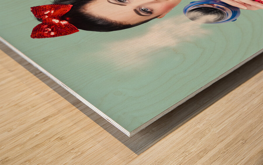 Hairdresser woman shooting a cool haircut in style Wood print