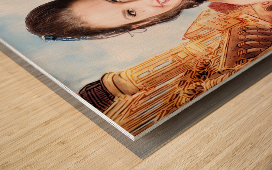 Beautiful fine art girl on Europe travel tour Wood print