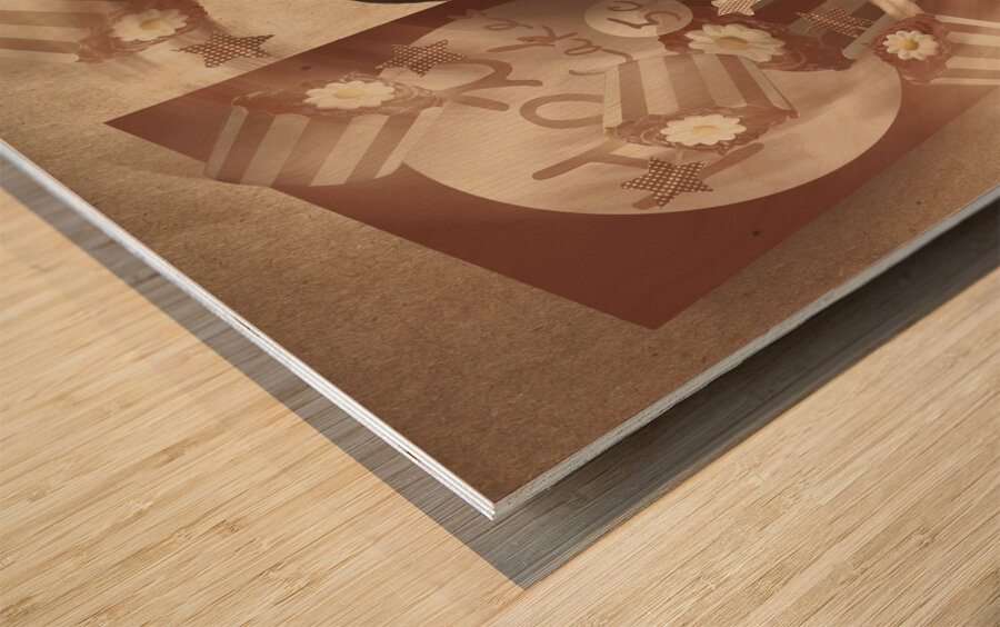 Retro cupcake poster girl adverting baked cake Wood print