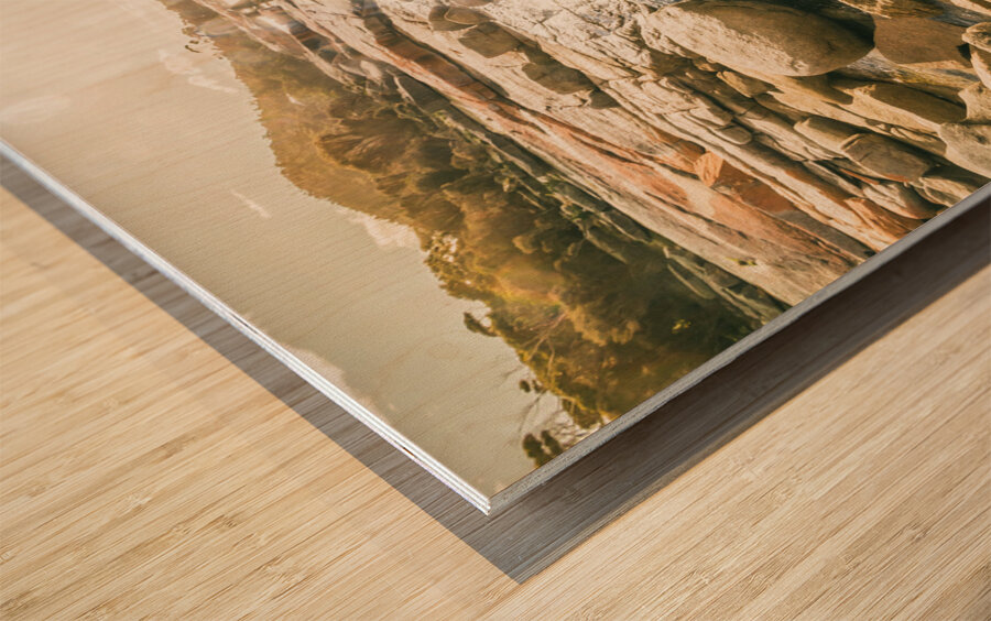 Peaceful sun flared Australian coastline Wood print