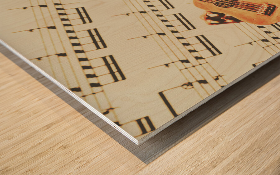 Vintage guitars on music sheet Wood print