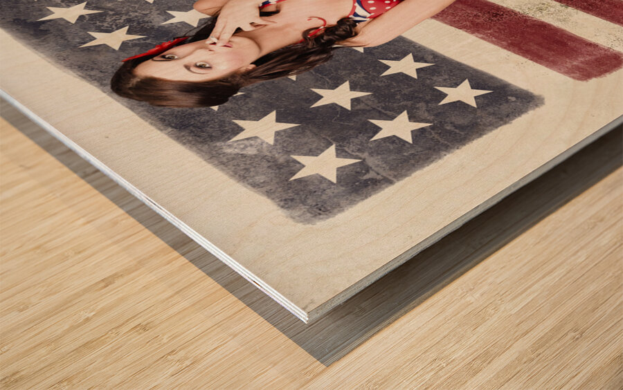 Grunge pin up woman in american fashion style Wood print