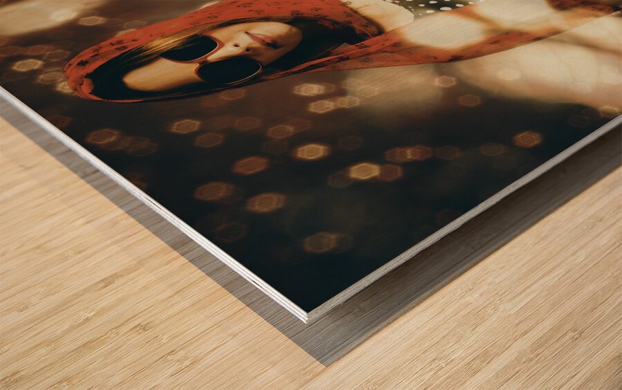 Model at a runway catwalk show during fashion week Wood print