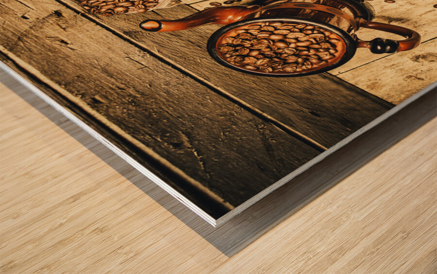 Retro coffee bean mill Wood print