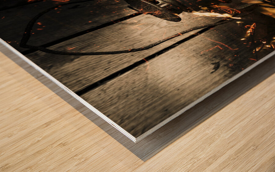 Cosy open fire. Cottage artwork Wood print