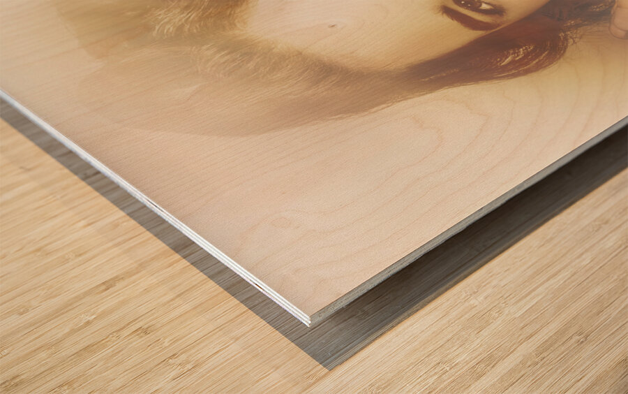 Winking pinup woman with retro hair and makeup Wood print