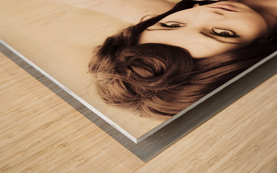 Woman With Retro Radio Wood print