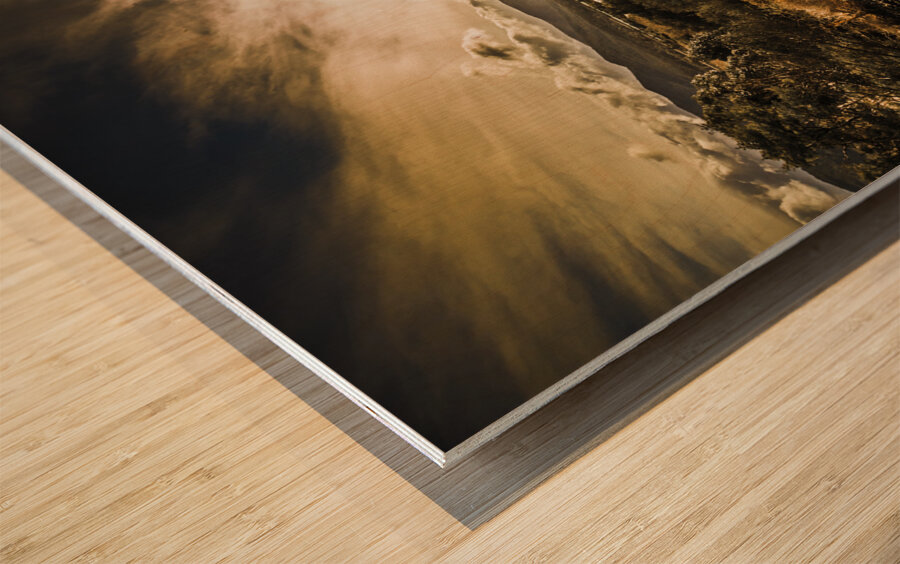 Sun flared railway track Wood print