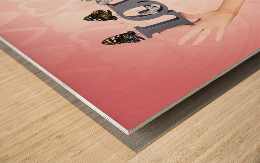 Affectionate blonde woman with love butterflies Wood print