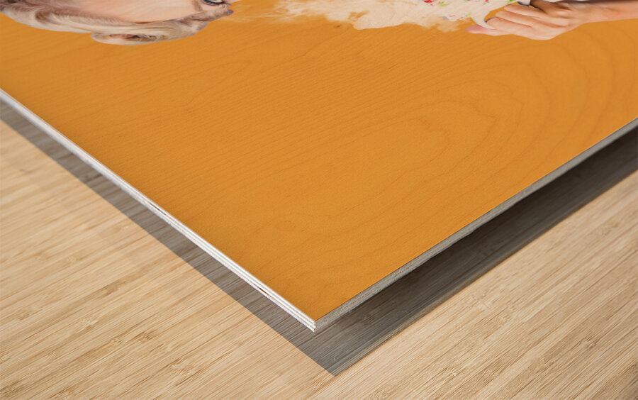 Pinup girl holding kettle and mug Wood print