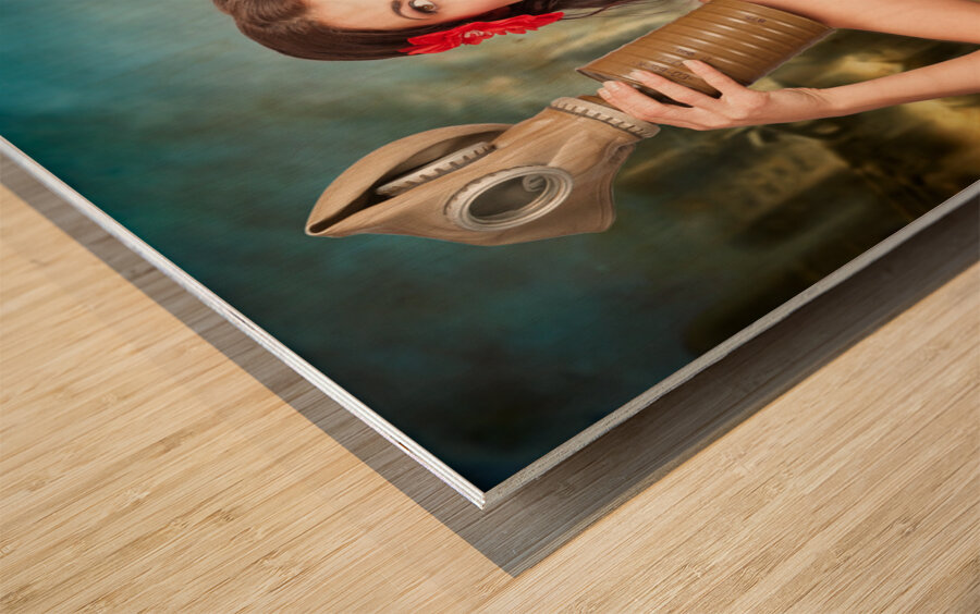 American danger girl. Pinup beauty on toxic beach Wood print