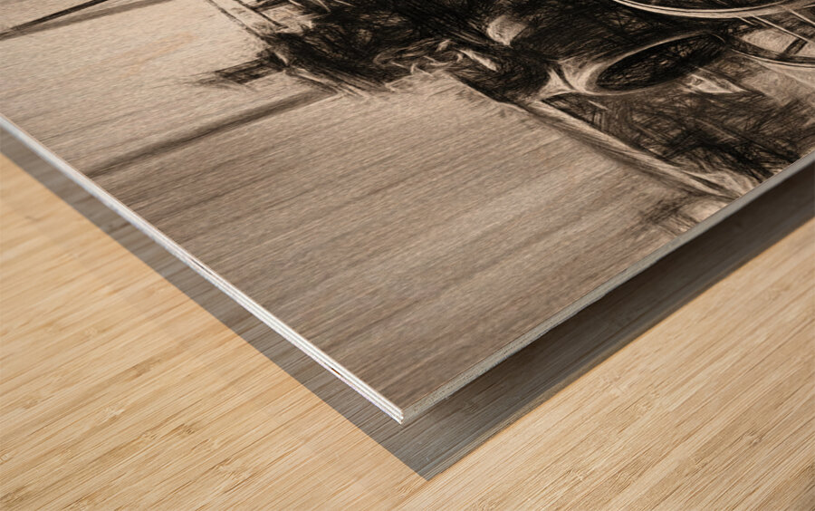 Vintage tractor drawing in industrialised 1900s Wood print