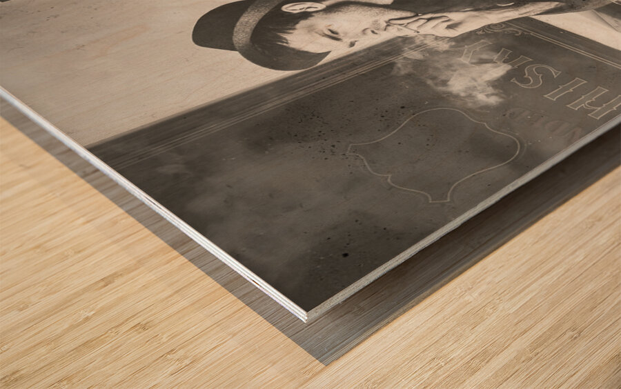 Vintage man in hat smoking cigarette in jazz club Wood print