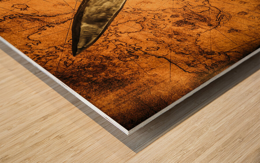 Pirate sword on buried treasure map Wood print