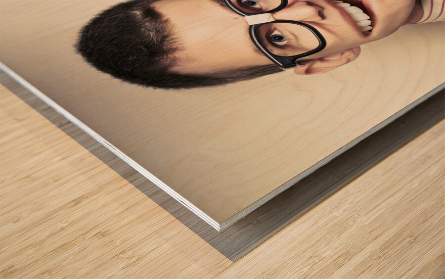 Funny Retro Male Nerd With Big Mouth On Copyspace  Wood print