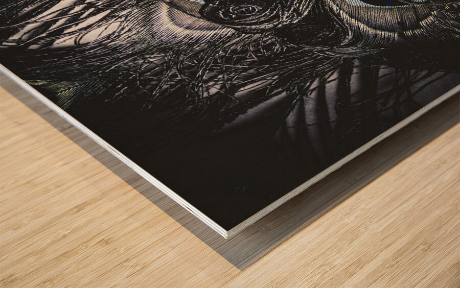 Dark blue peacock feathers  Wood print