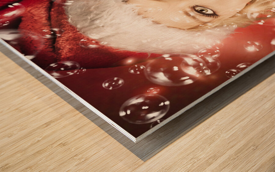 Beautiful Female Santa Making Christmas Wish Wood print
