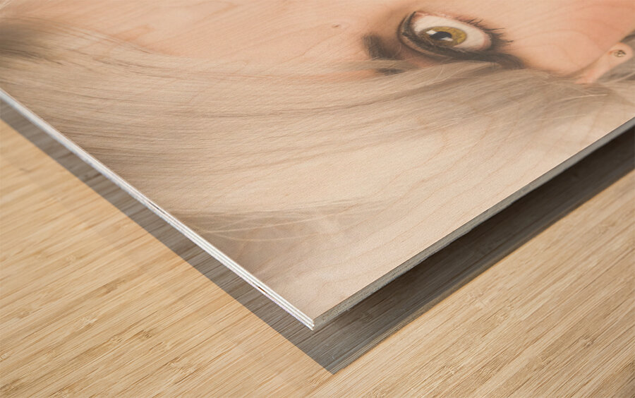 Sexy retro pinup girl applying makeup on lips Wood print