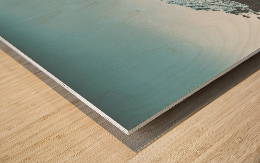 Dramatic dark blue mountain with snow and fog Wood print