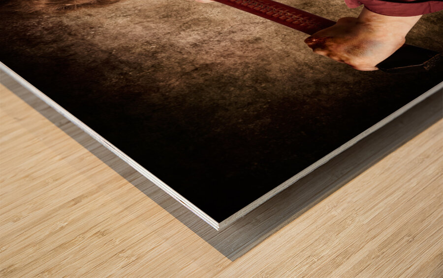 Sinister zombie axe murderer. A grunge death Wood print