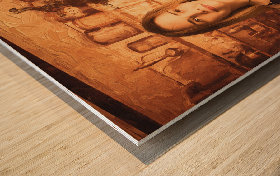 Retro cafe tin sign waitress Wood print