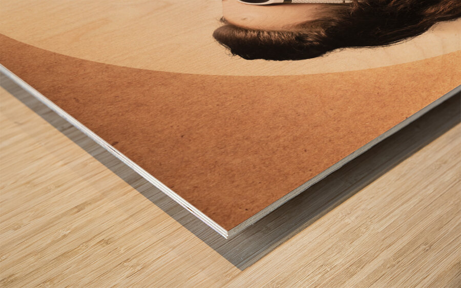 Young pinup woman in sunglasses drinking soda Wood print