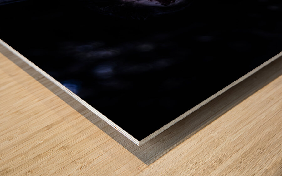 Dark evil zombie watching from horror forest Wood print