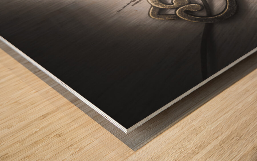 Heart shaped key with yellow flower Wood print