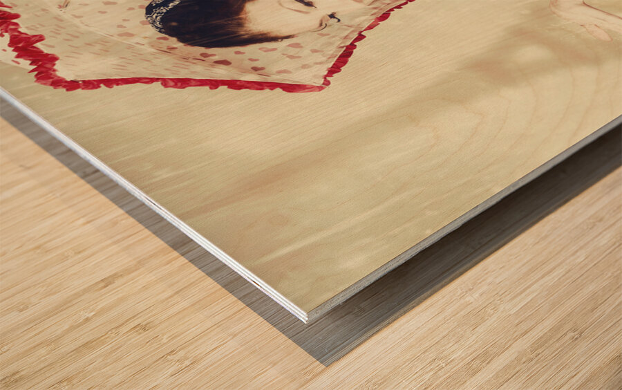 Romantic pin-up woman in the city of love Wood print