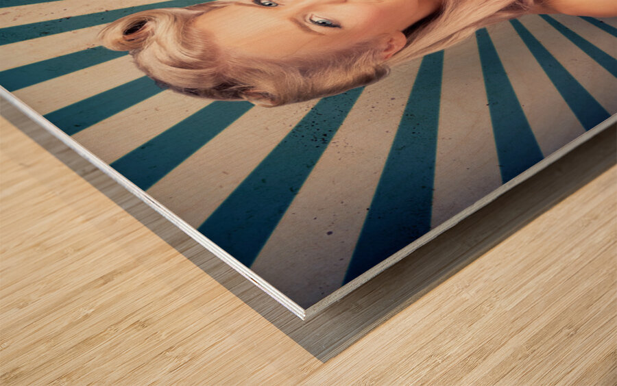 Retro Poster Girl On Vintage Rays Background Wood print