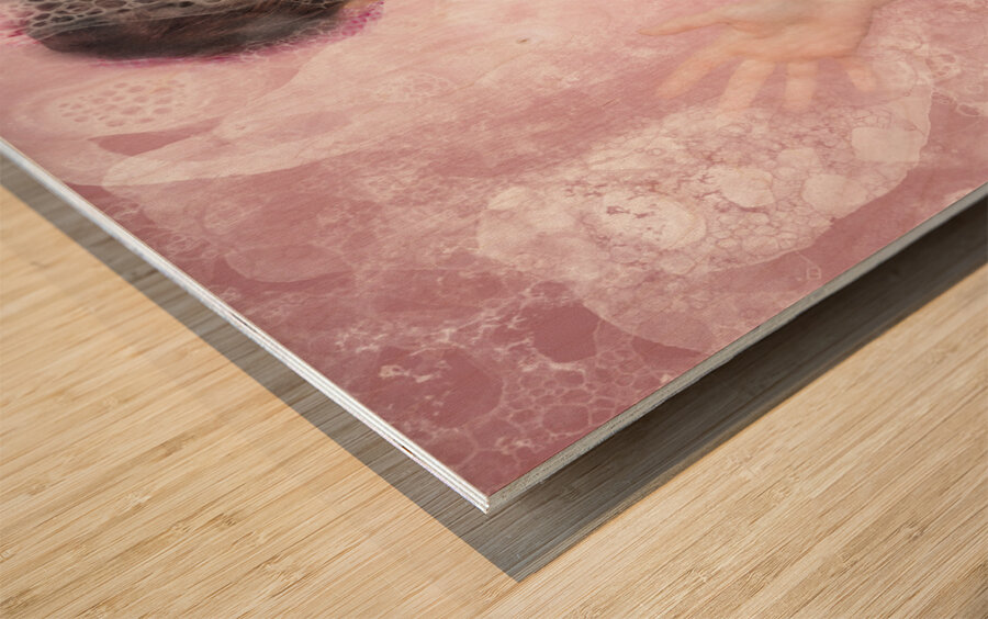 Retro window cleaning girl looking at clean glass Wood print