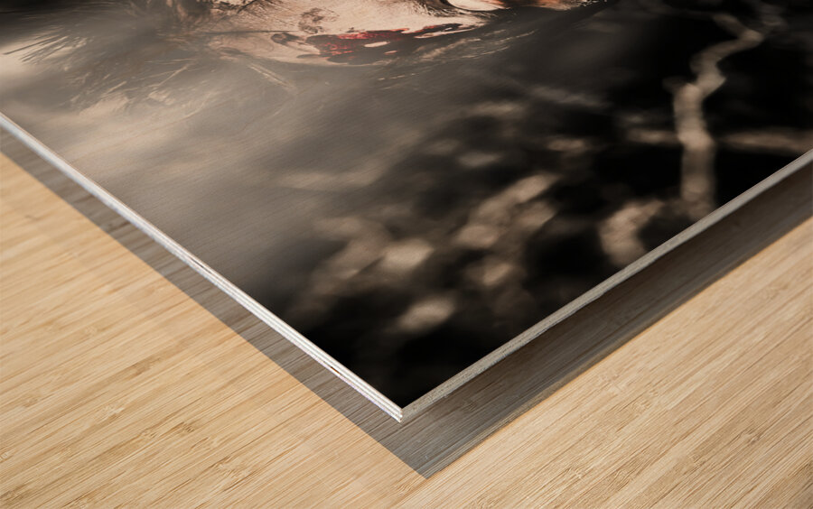 Horror zombie with finger food. Bad taste Wood print