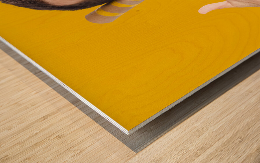 Inventive businessman with new technology Wood print