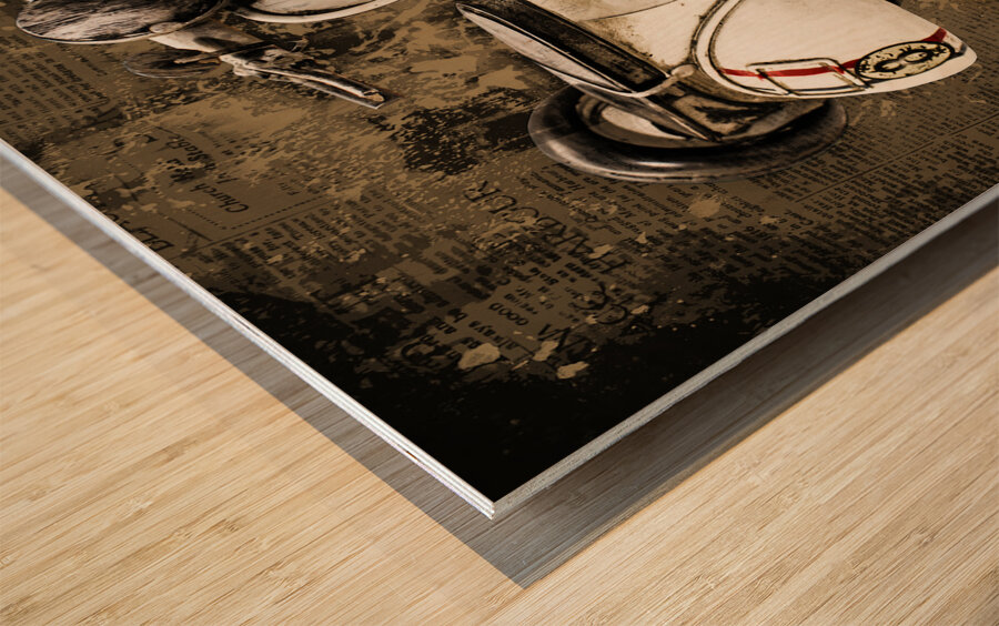 Newsprint scooter Wood print