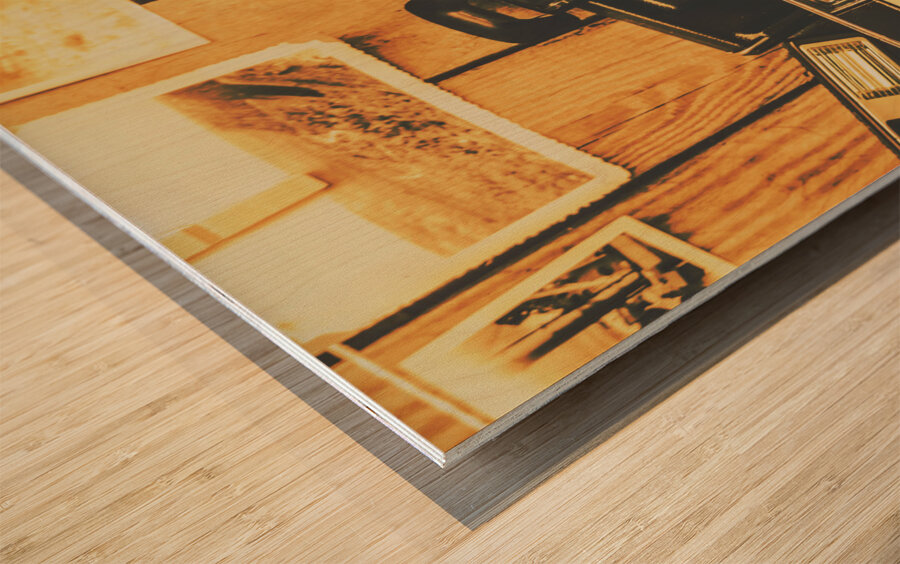 Vintage photography stack Wood print