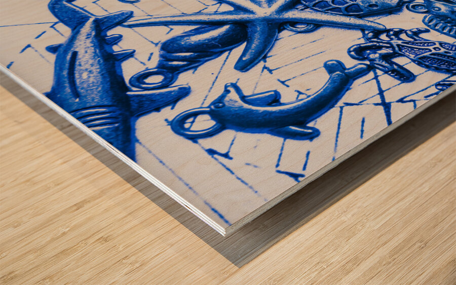 Blue reef abstract Wood print