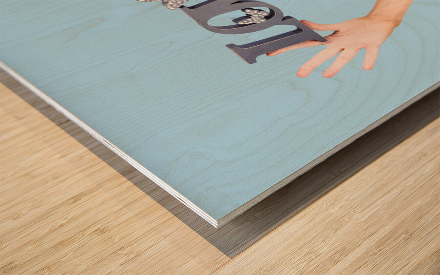 Fun blonde woman with love word sign Wood print