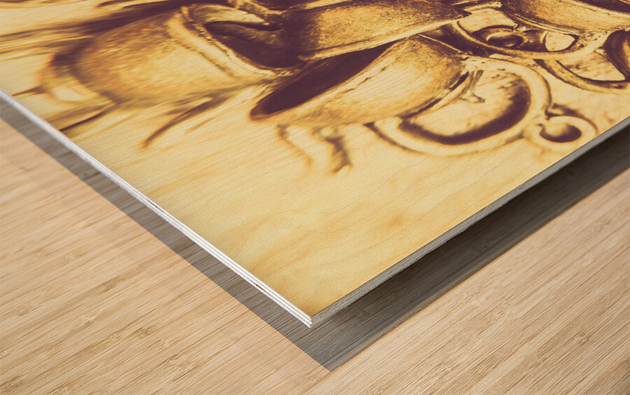 Antique cafe composition Wood print