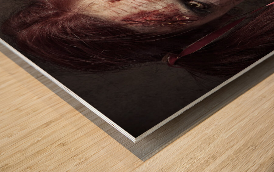 Scary ID photo of female zombie school student Wood print