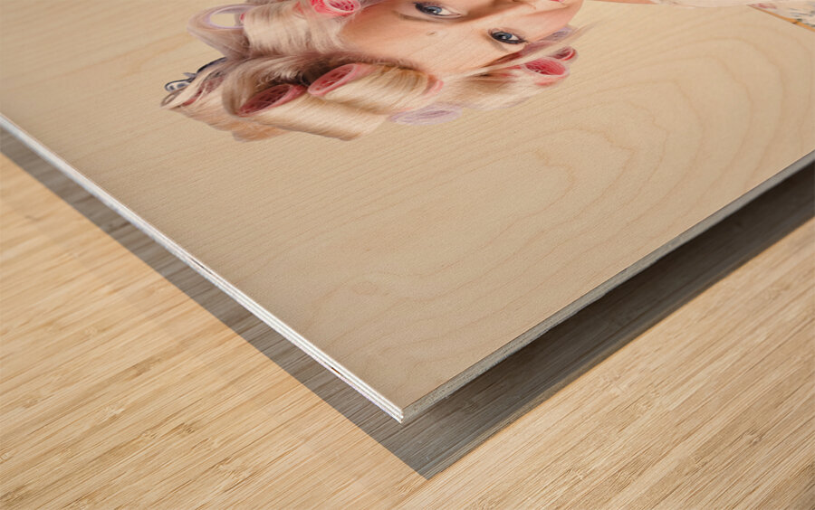 Young beautiful woman. Immaculate blond hairstyle Wood print