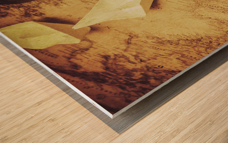 Paper cargo boats and shipping routes Wood print