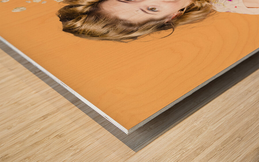 Shock horror pinup girl watching scary movie Wood print