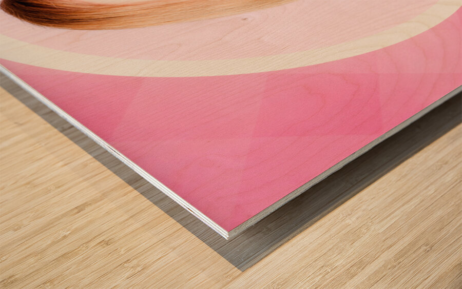 70s pin-up girl blowing pink bubble gum ball Wood print