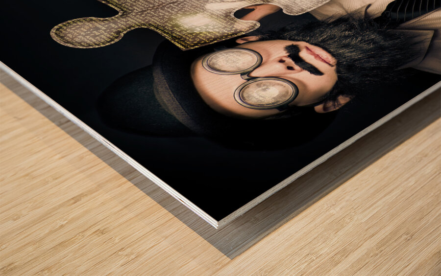Businessman Puzzle Solving With Digital Solutions Wood print