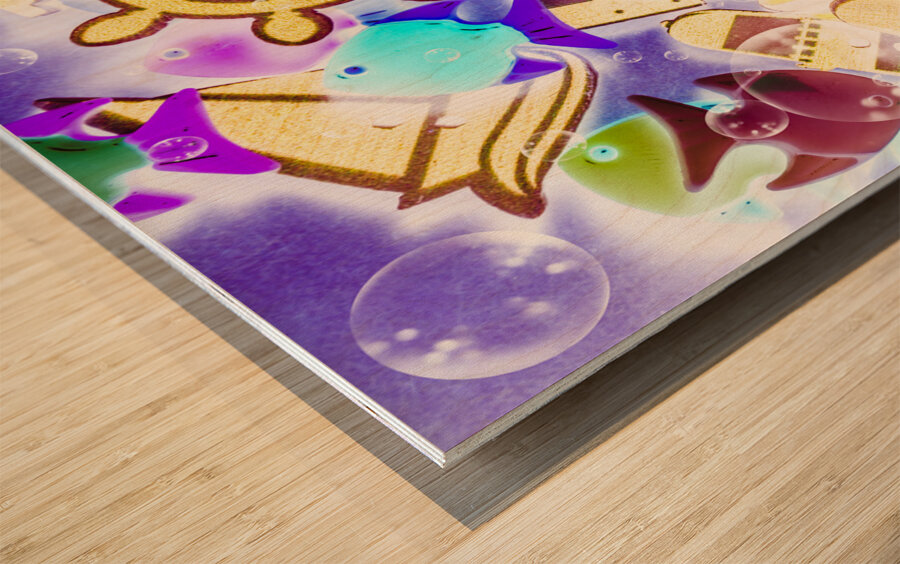 The beach below Wood print