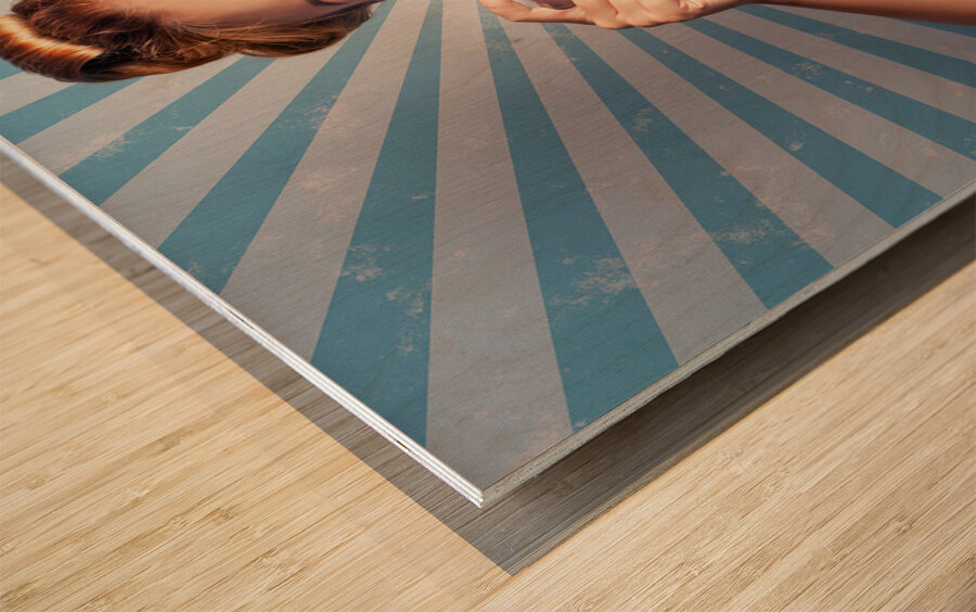 Young Happy Vintage Woman With Old Film Camera Wood print