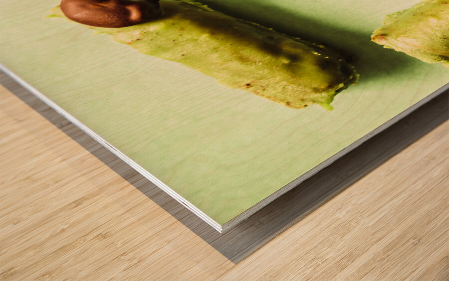 Ghastly green Halloween finger food Wood print